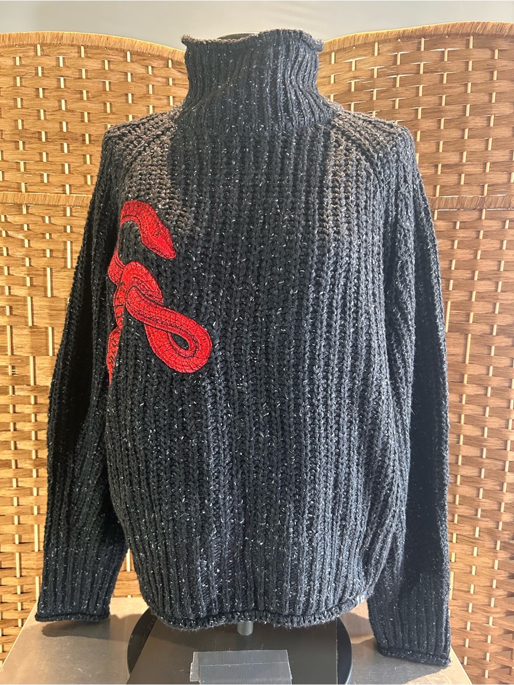 Taylor Swift Reputation Inspired Snake Mockneck Sweater Black Red Oversized